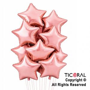 SET DE GLOBOS METALIZADOS ESTRELLA ROSA GOLD x 10 UNIDADES